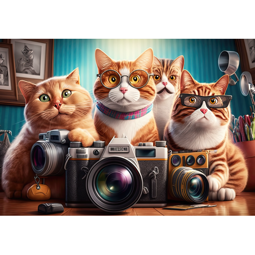 Puzzle personalizat, Oktane, Funny Old Cats with glasses and Camera, suprafata din carton, A4, 120 piese